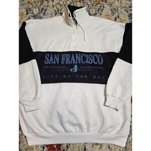 Vintage 90's San Francisco Sweatshirt Men' XL 1/4 Zip White Black California USA